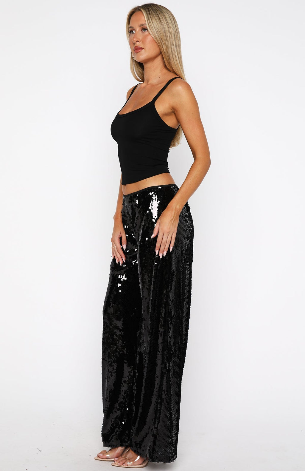 White Fox Caught Up In It Sequin Pants Black