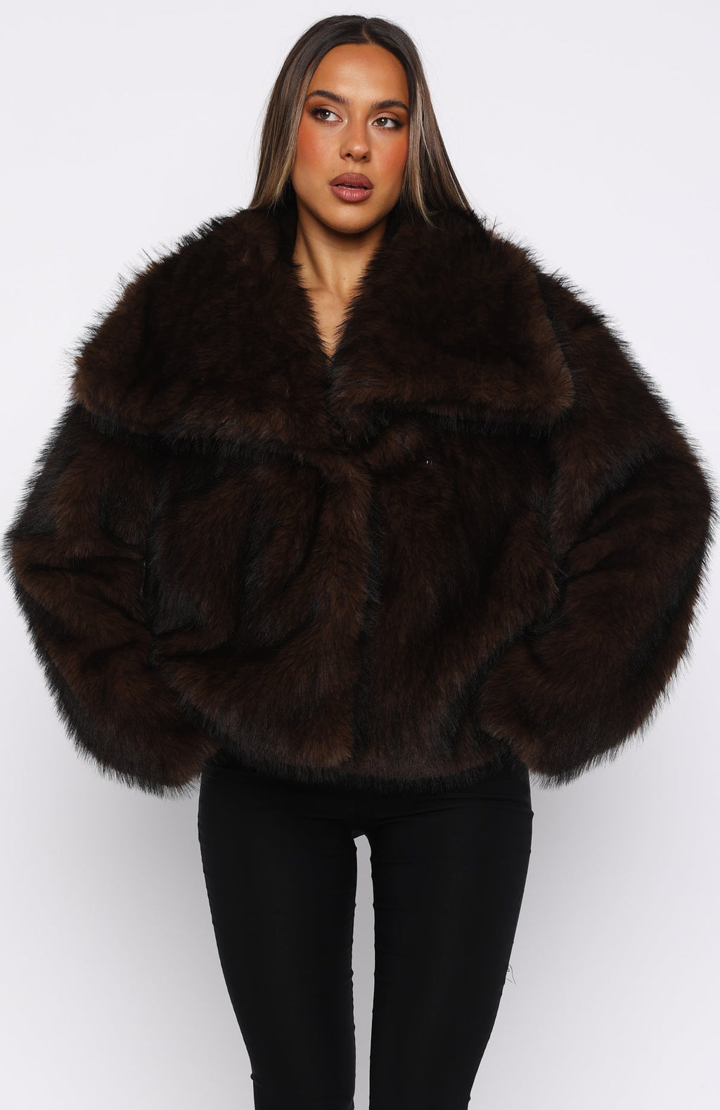 White Fox Dirty Martini Faux Fur Jacket Chocolate