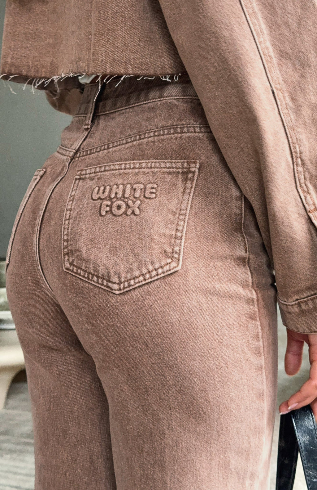 White Fox Something To Prove High Rise Straight Leg Jeans Tan Wash