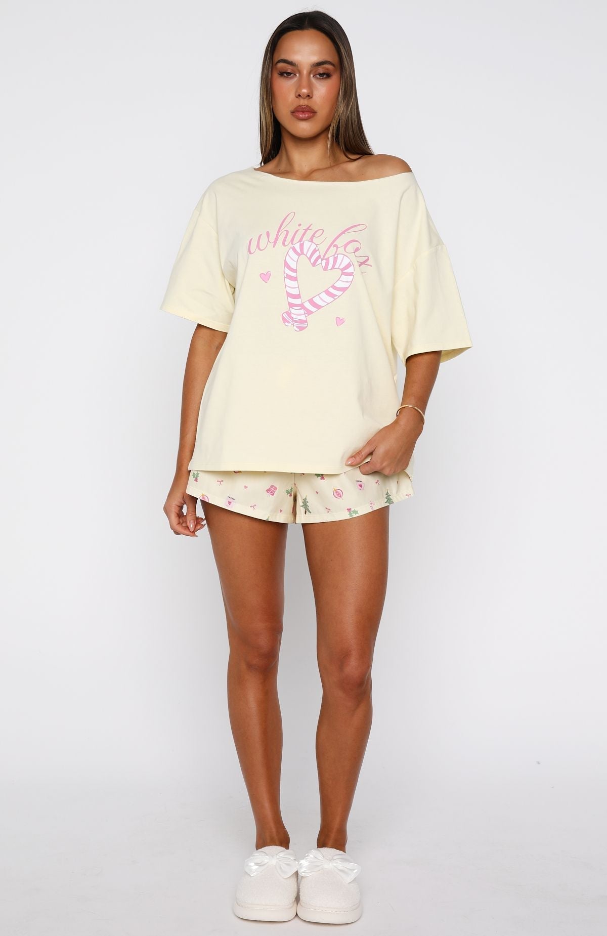 White Fox Sweetheart Pyjama Off Shoulder Tee Lemon