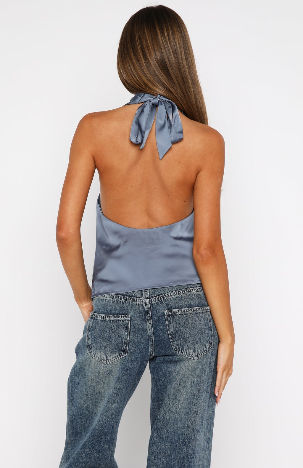 White Fox Tell Me It's Nothing Halter Top Slate Grey
