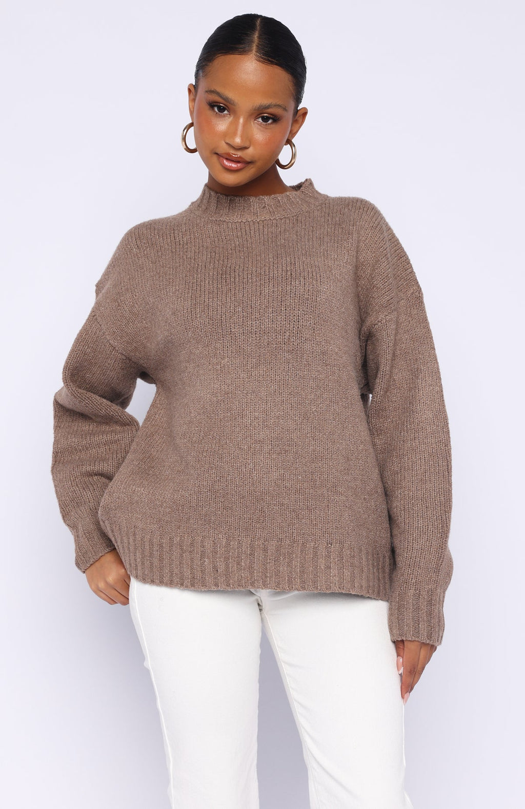 White Fox Apres Ski With Me Knit Sweater Taupe