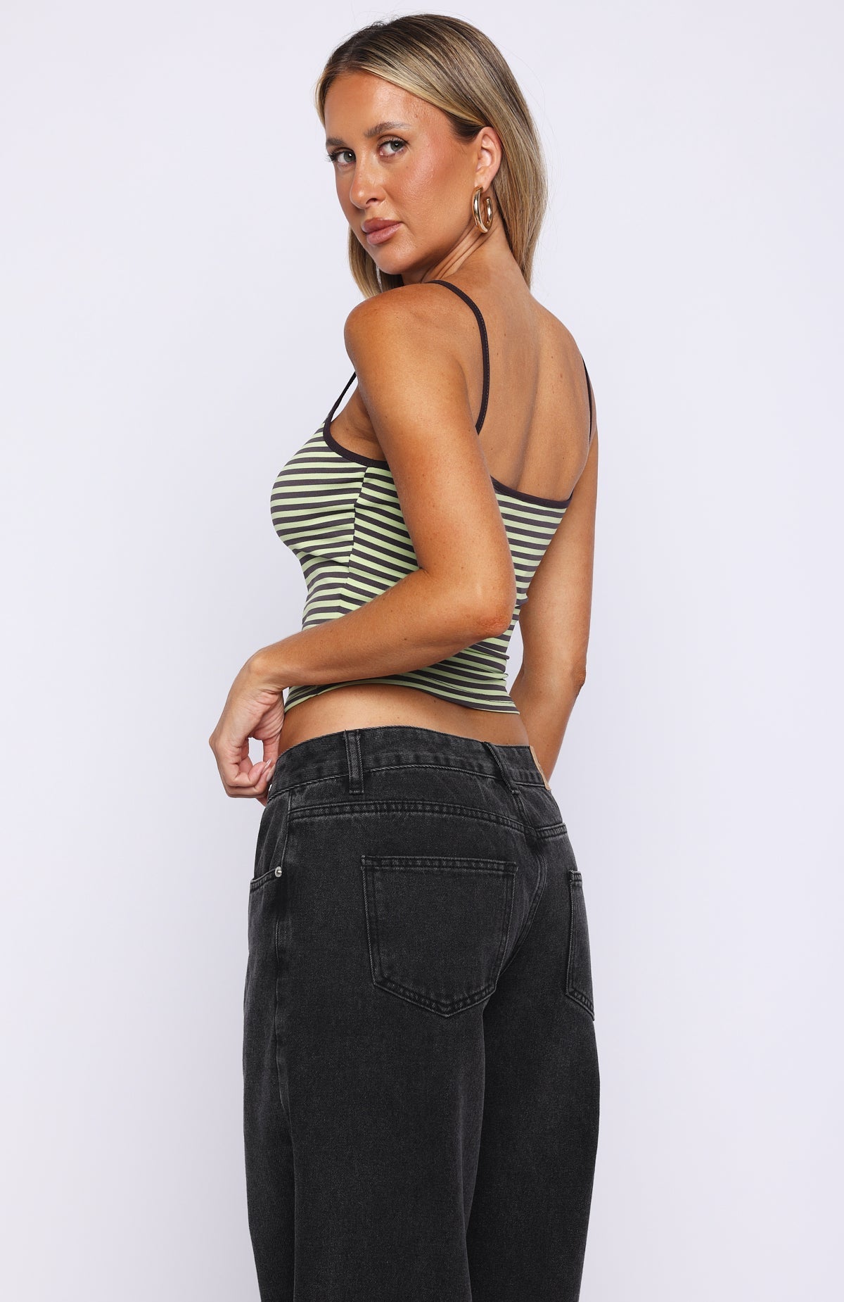 White Fox Just Let It Go Singlet Green/Plum Stripe