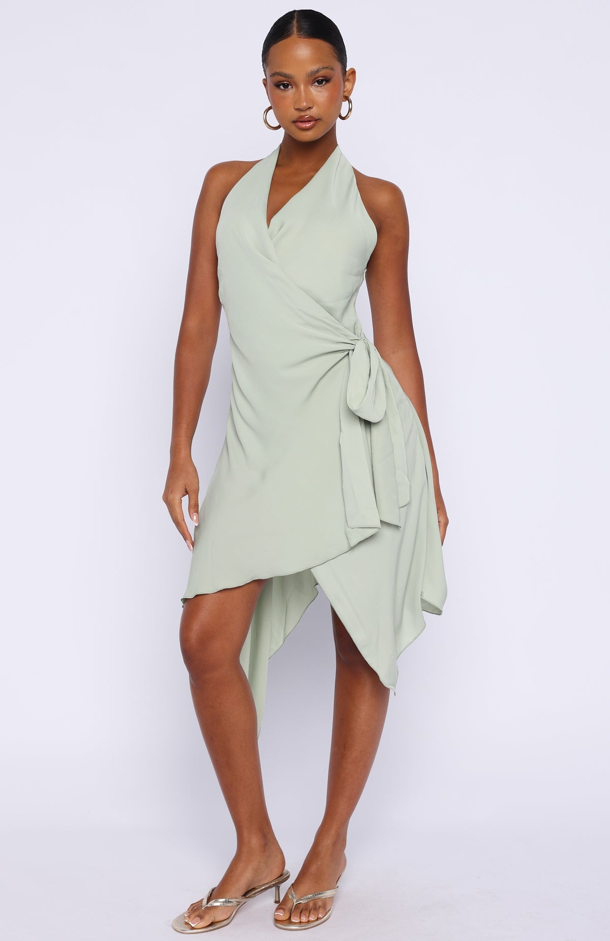 White Fox Reminiscing Halter Midi Dress Mint
