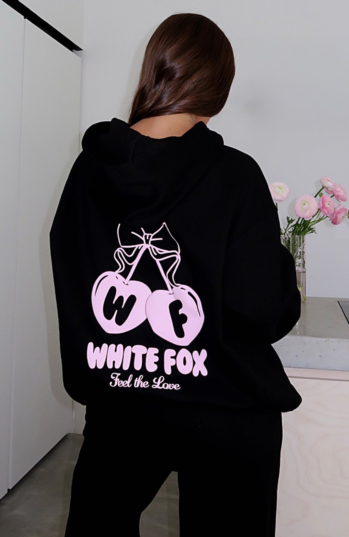 White Fox Feel The Love Oversized Hoodie Black