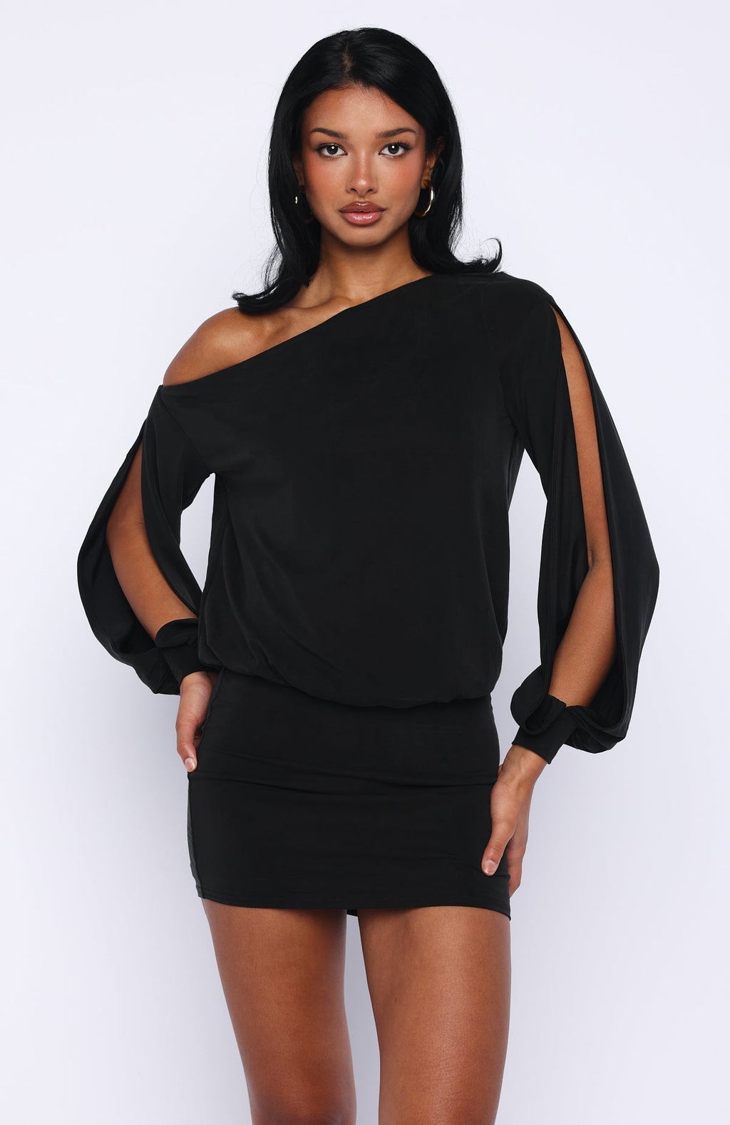 White Fox The Duchess Long Sleeve Mini Dress Black