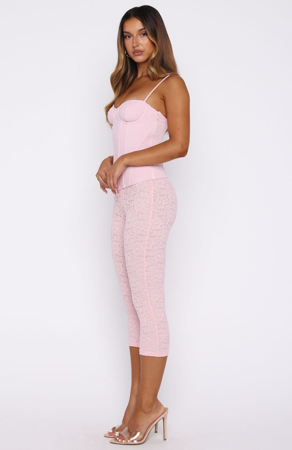 White Fox Vibe With Me Lace Capri Pants Baby Pink