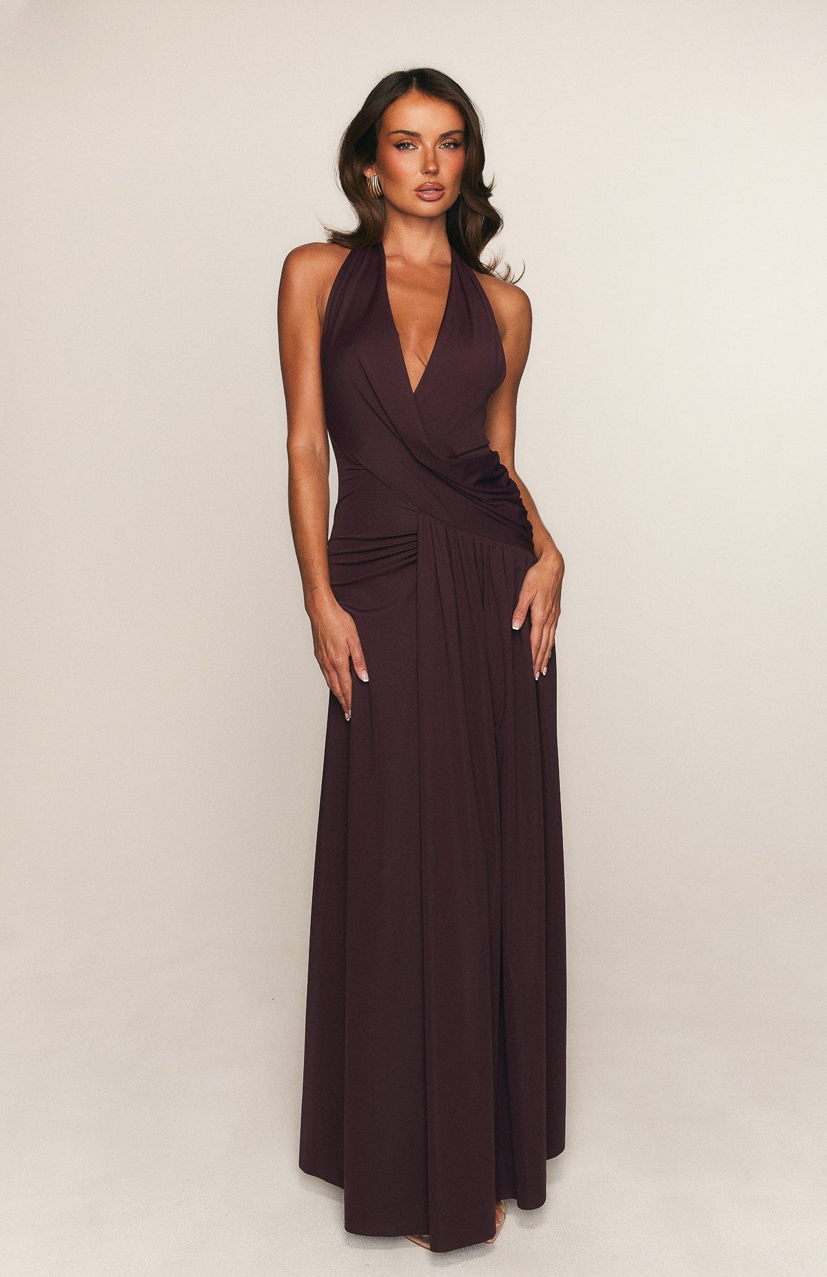 White Fox Perfect Illusion Halter Maxi Dress Dark Cherry