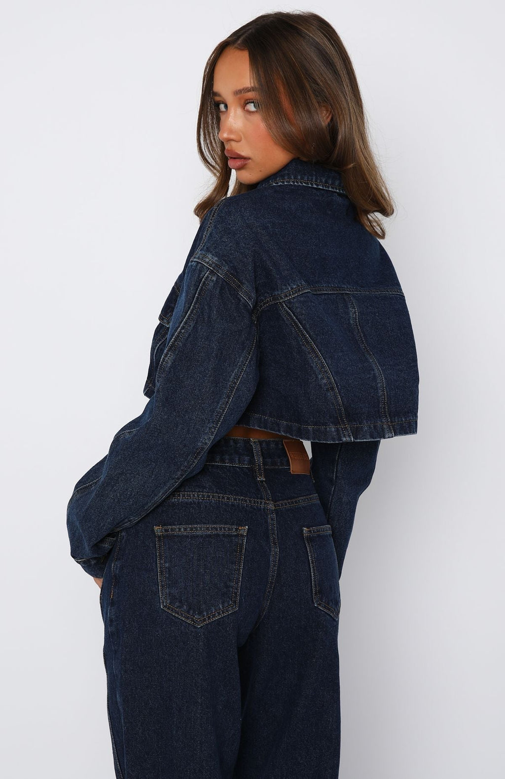 White Fox Love You Again Denim Jacket Dark Blue