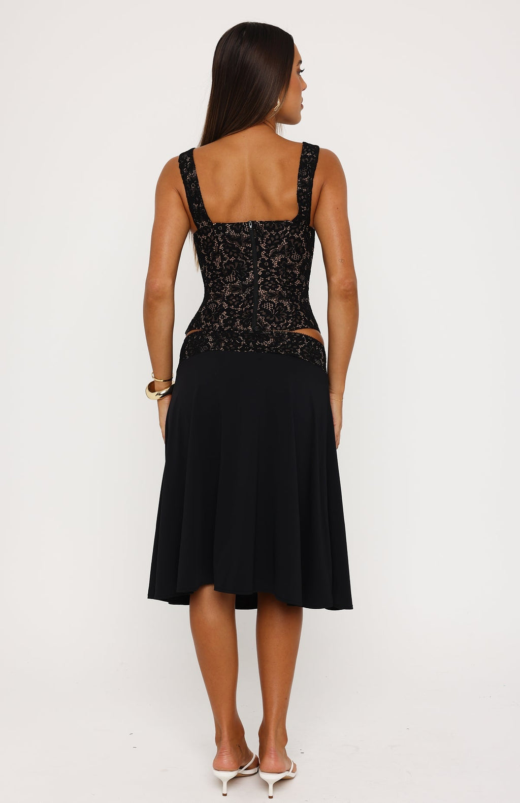 White Fox Promise Kept Lace Midi Skirt Black