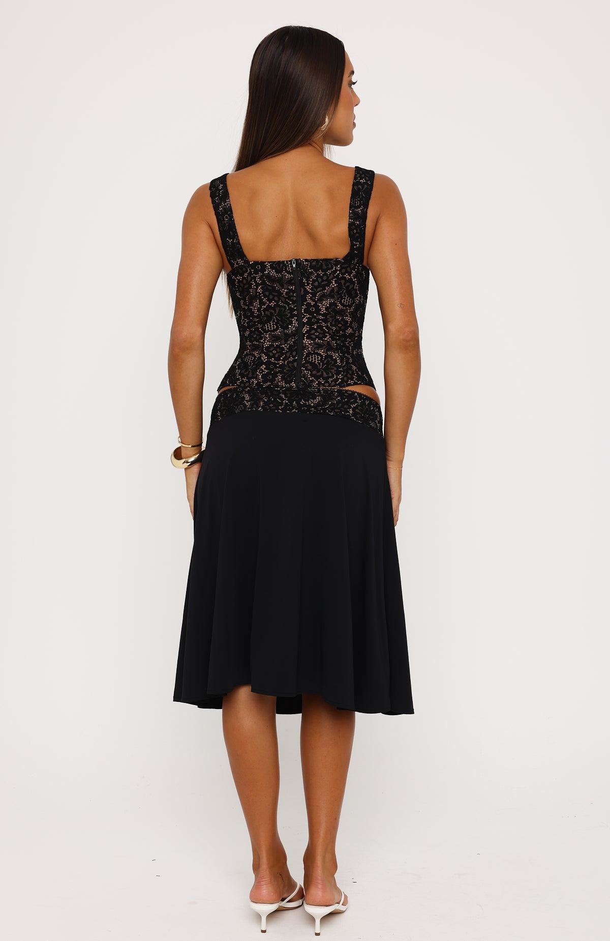 White Fox Promise Kept Lace Midi Skirt Black