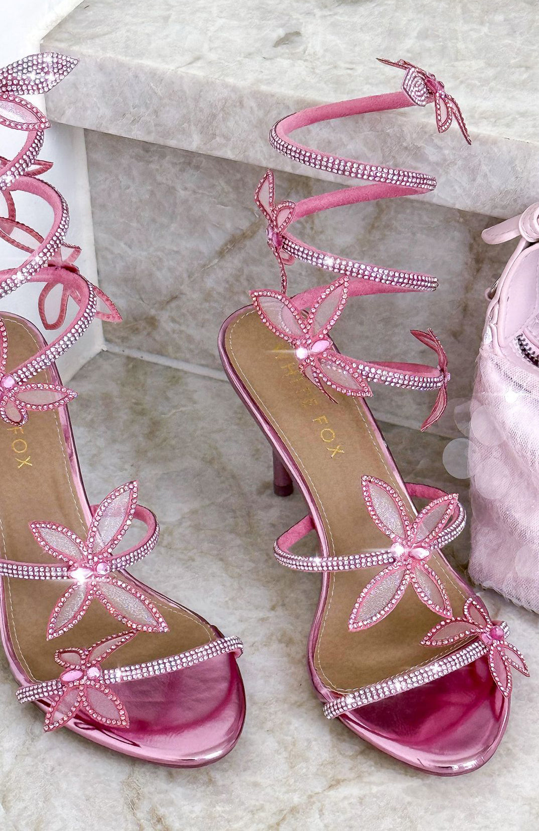 White Fox Shai Diamante Wrap Heels Pink