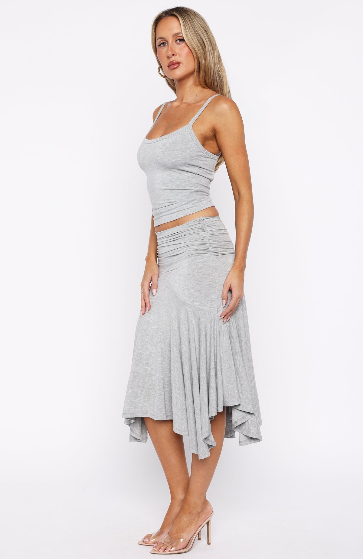 White Fox Dressing Up Midi Skirt Grey Marle