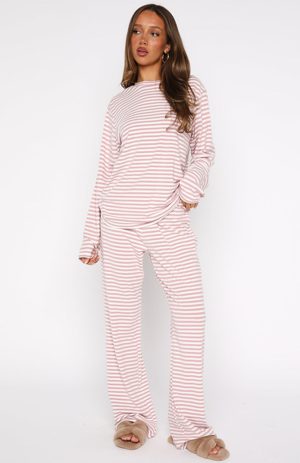 White Fox Slow Life Pyjama Pants Pink/White Stripe