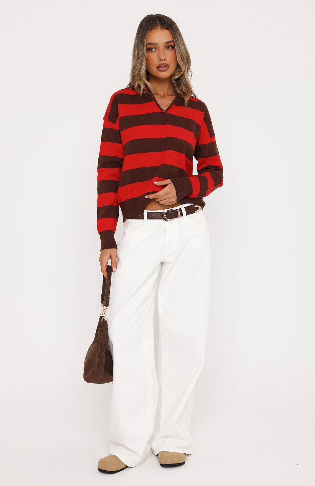 White Fox Ramona Knit Sweater Chocolate/Red
