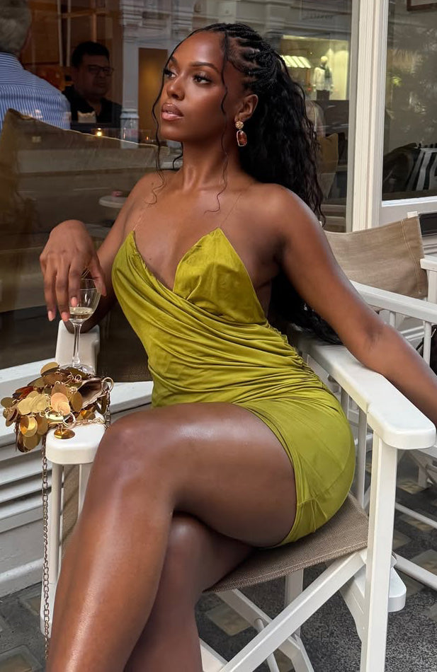White Fox Made Me Blush Invisible Strap Mini Dress Chartreuse