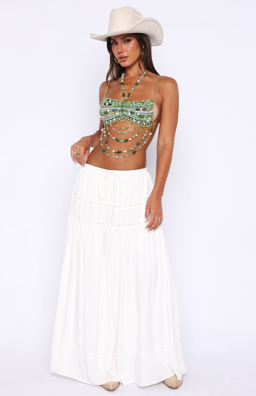 White Fox Own The Night Beaded Top Green