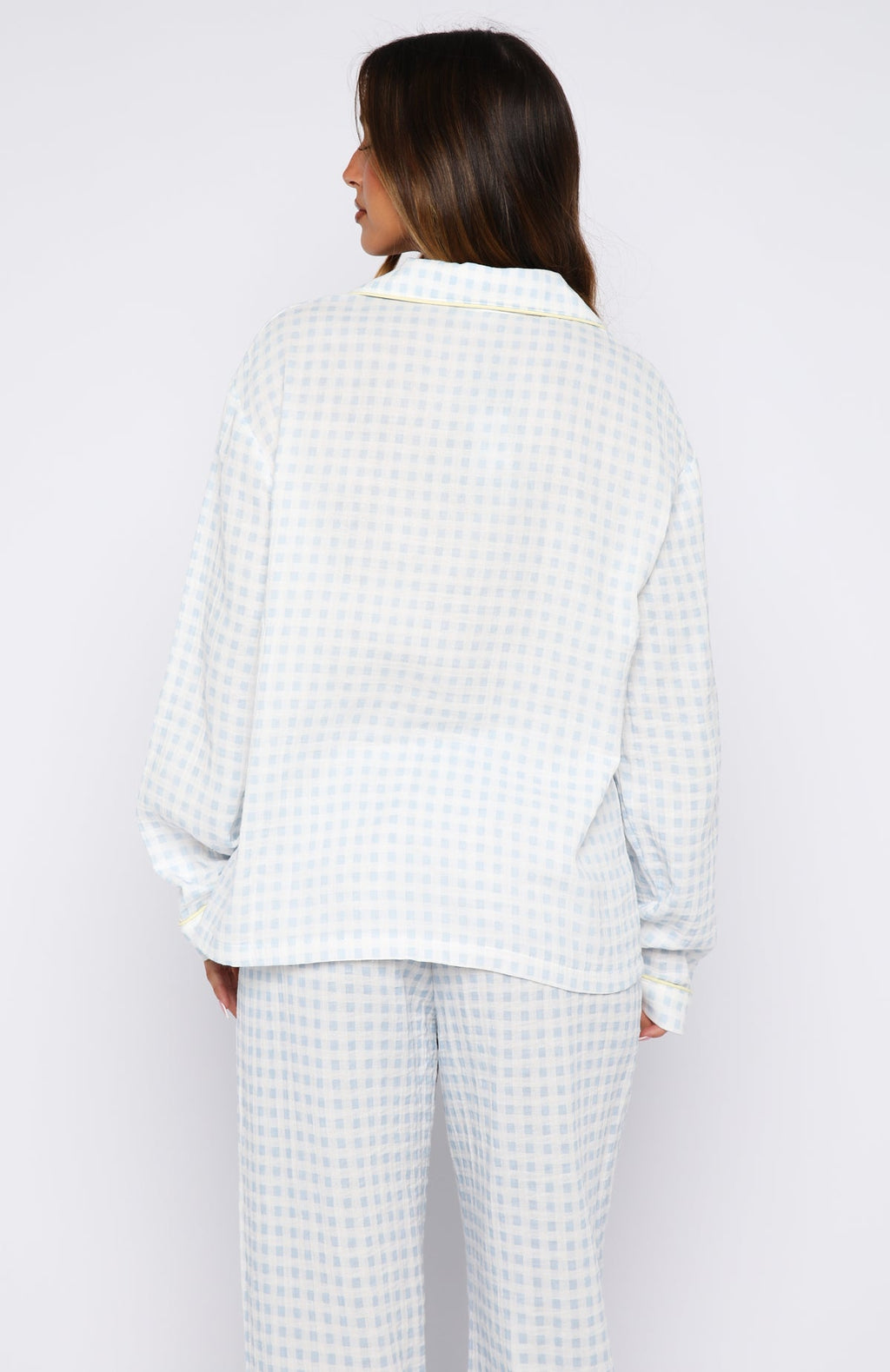 White Fox She's Got This Long Sleeve Pyjama Top Sky Blue Gingham