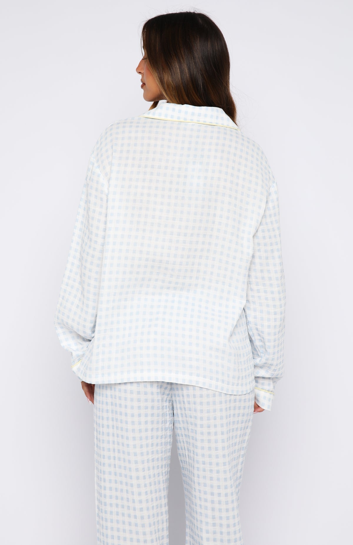 White Fox She's Got This Long Sleeve Pyjama Top Sky Blue Gingham