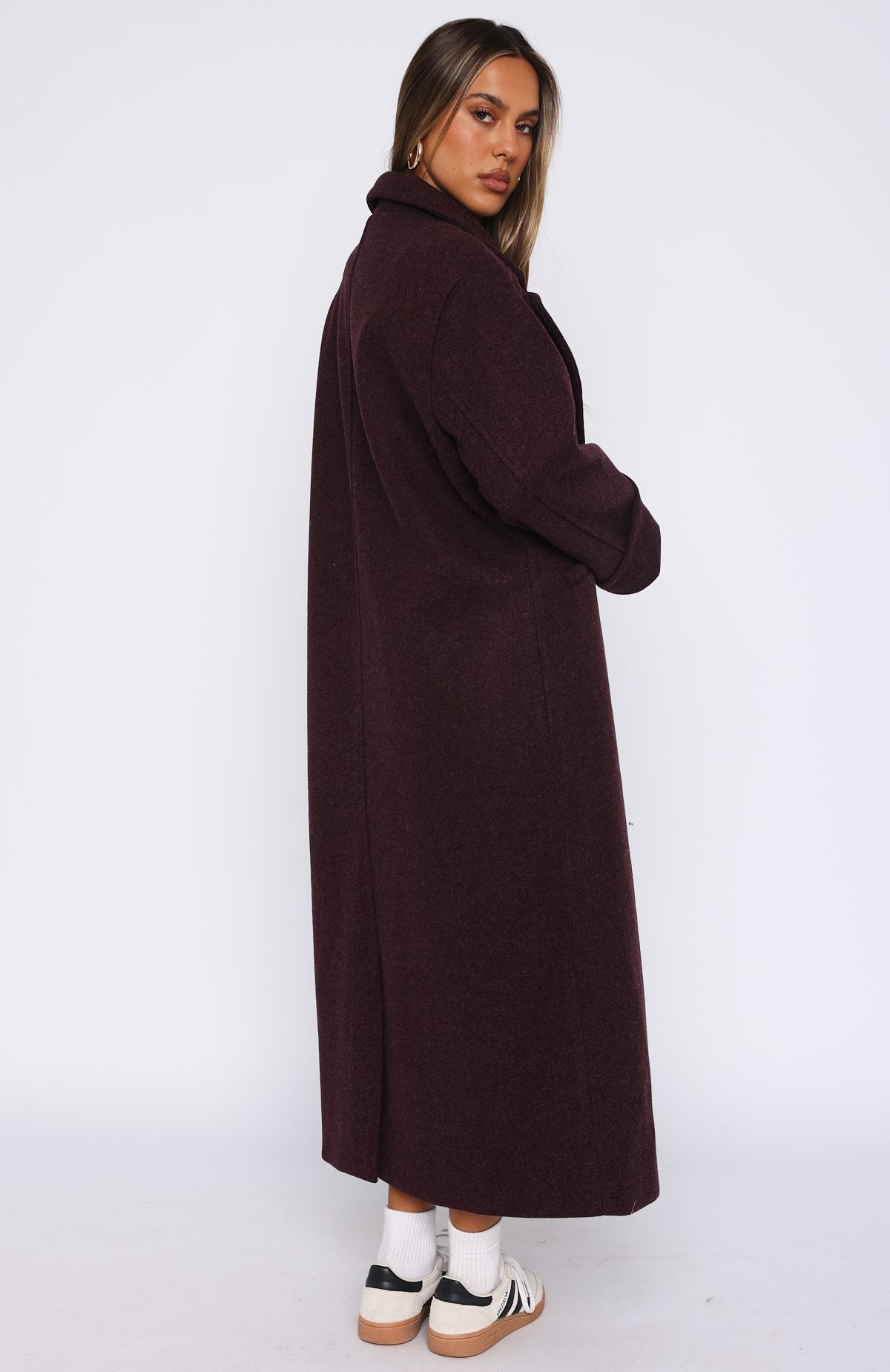 White Fox Winter Holiday Oversized Coat Burgundy