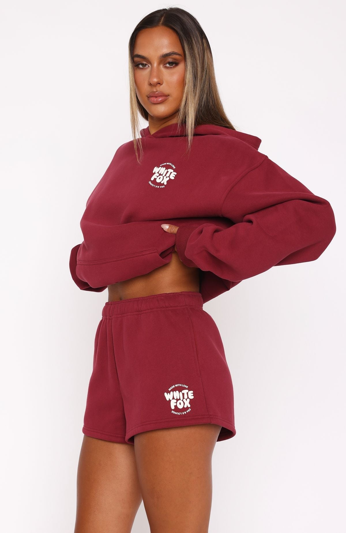 White Fox With Love For You Lounge Shorts Burgundy