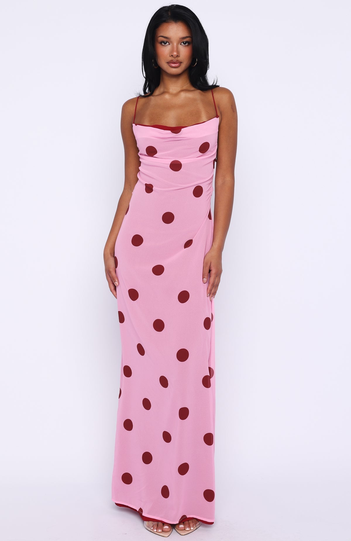 White Fox Peony Pop Maxi Dress Pink Polka Dot