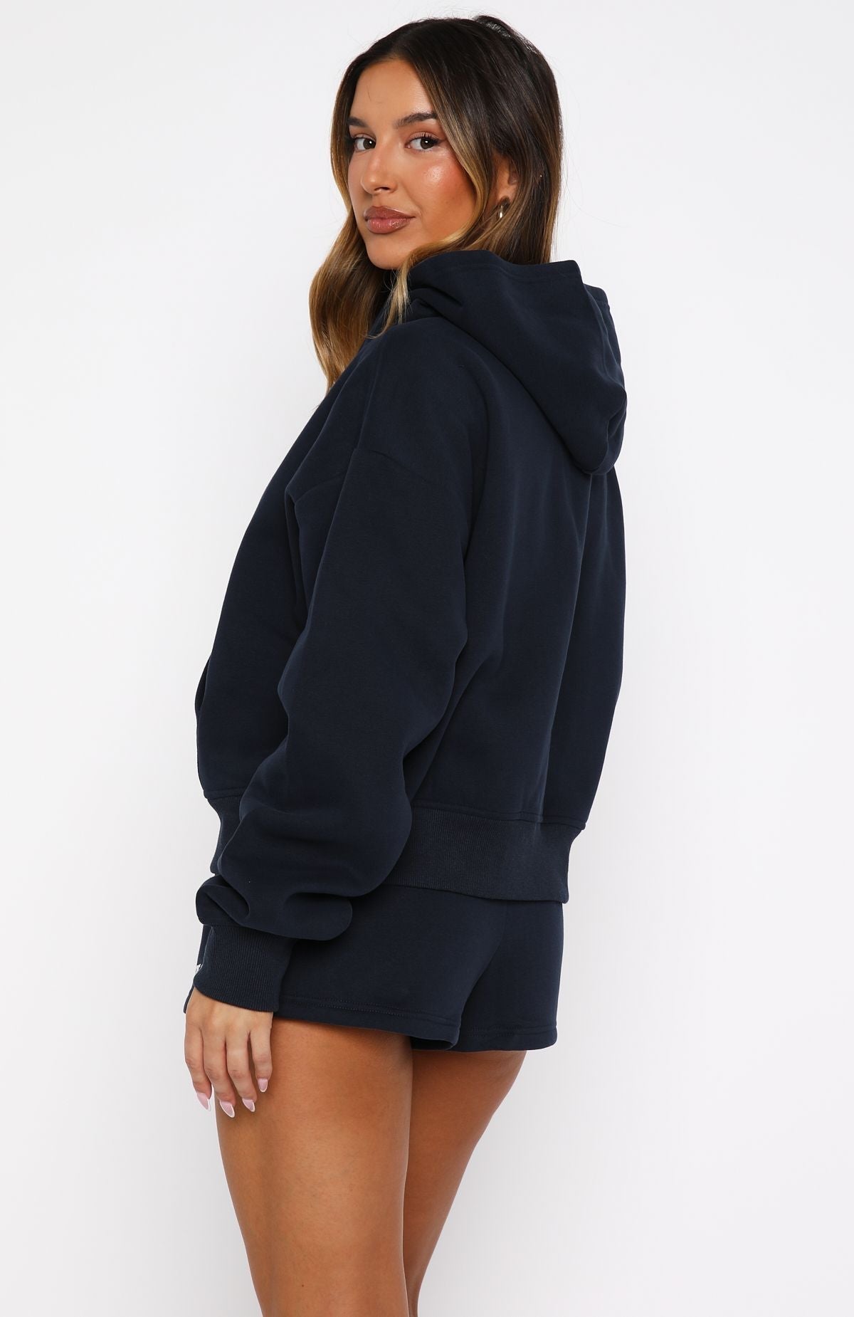White Fox Test Drive Boxy Zip Front Hoodie Dark Navy