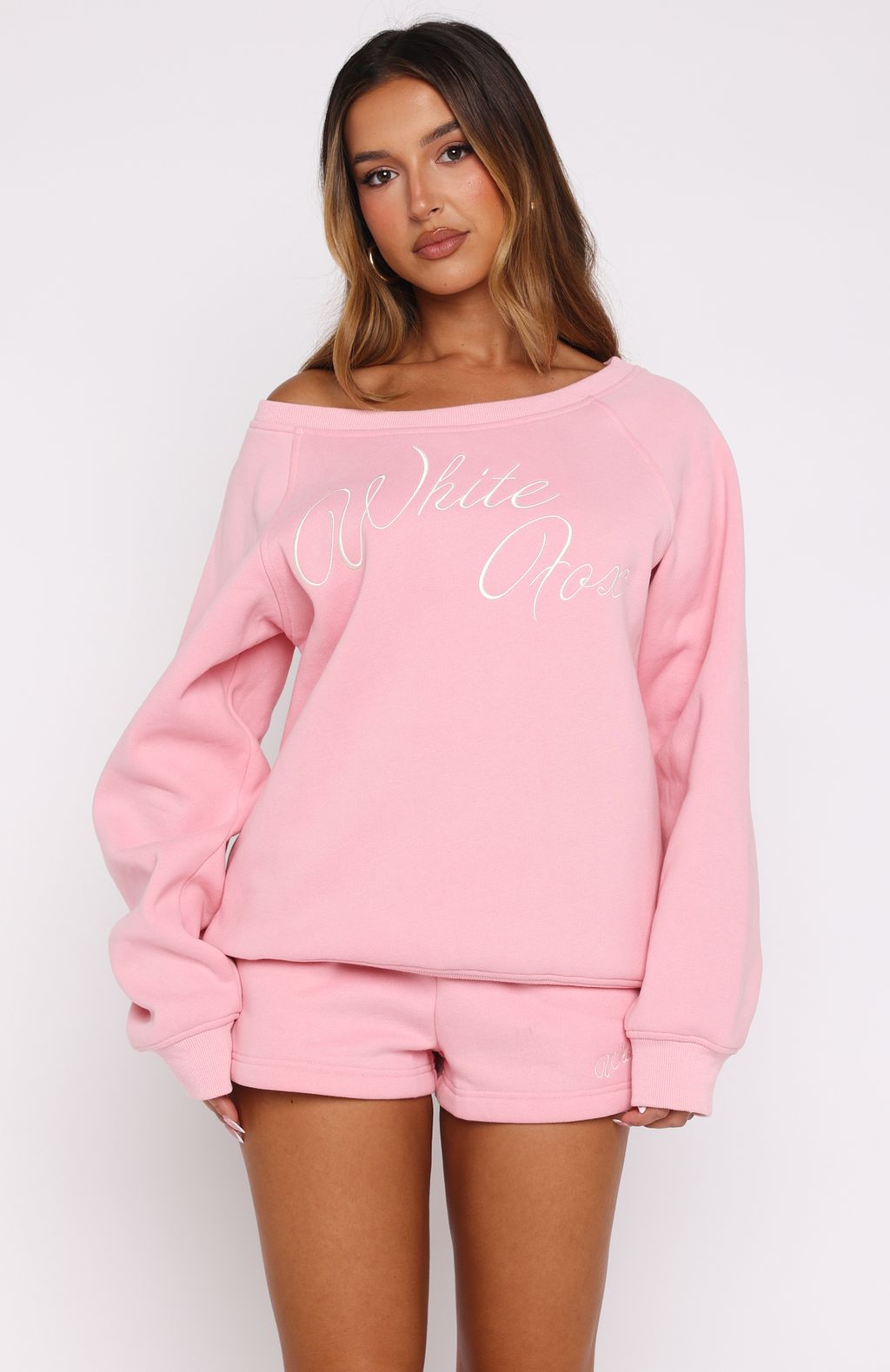White Fox Lucky Thirteen Elsa Off Shoulder Sweater Candy Pink