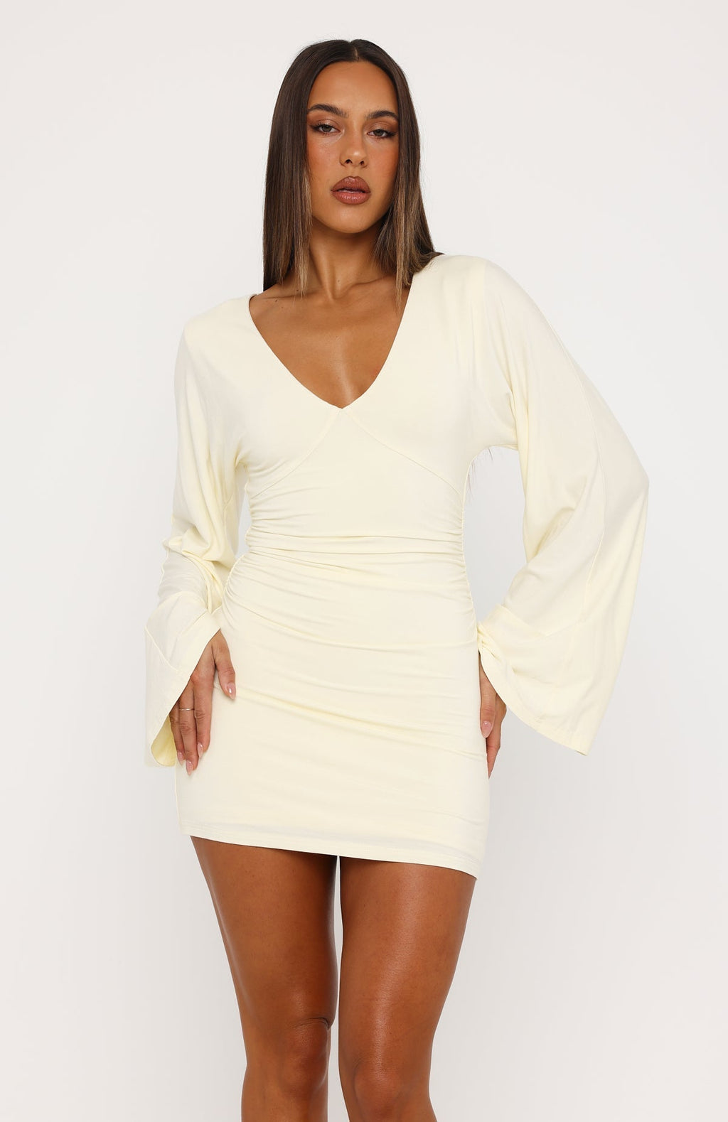 White Fox Catch Me At Sunrise Long Sleeve Mini Dress Butter