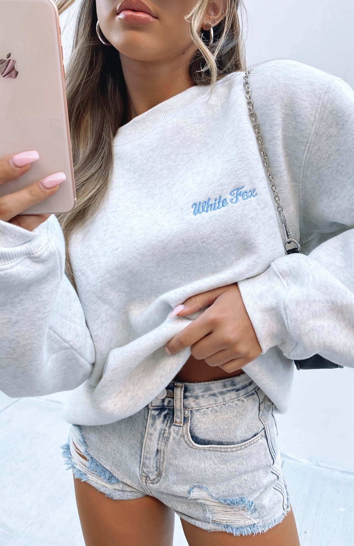 White Fox Steal Your Heart Oversized Sweater Grey Marle