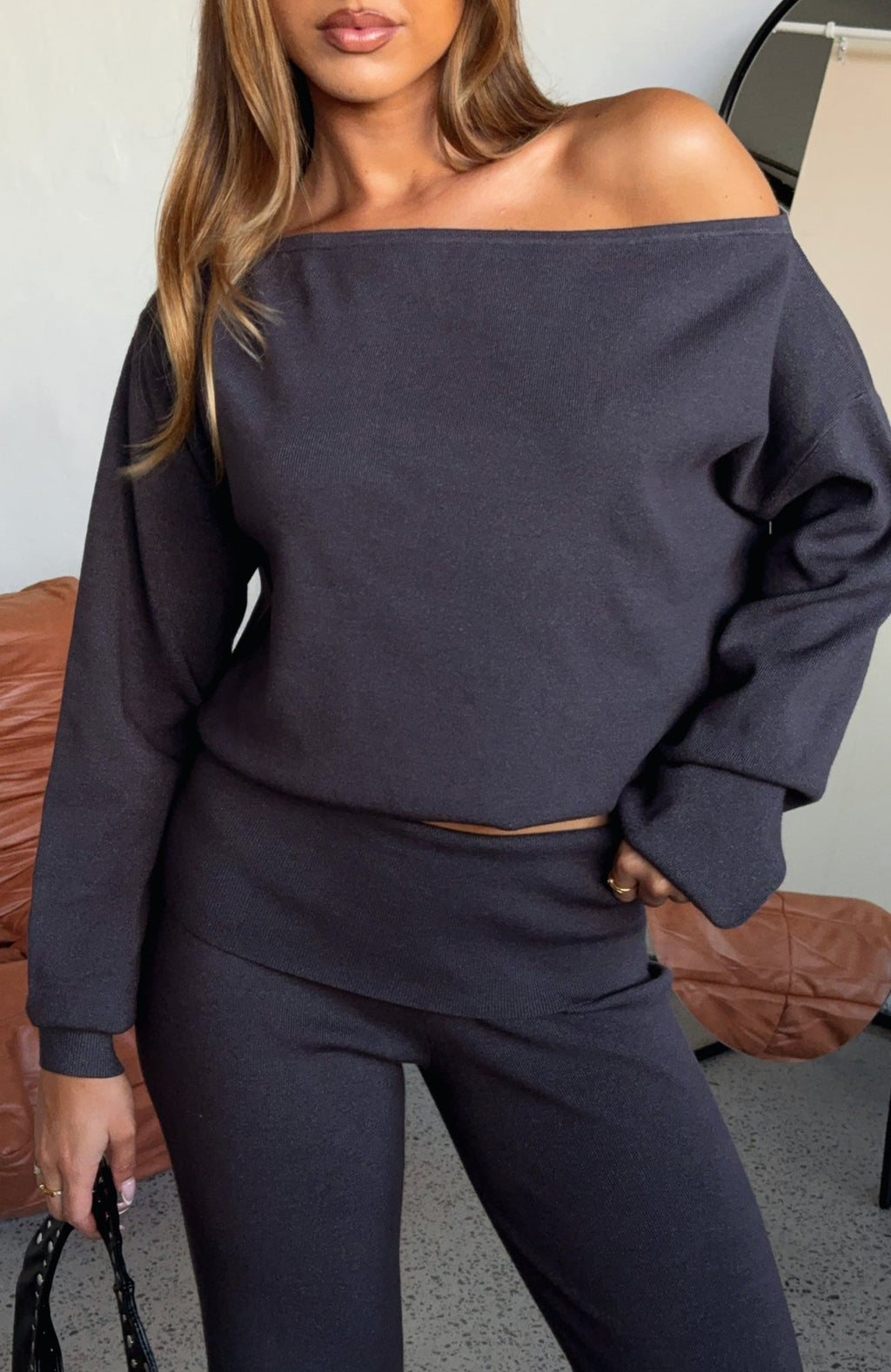 White Fox Can't Find The Words Knit Sweater Charcoal