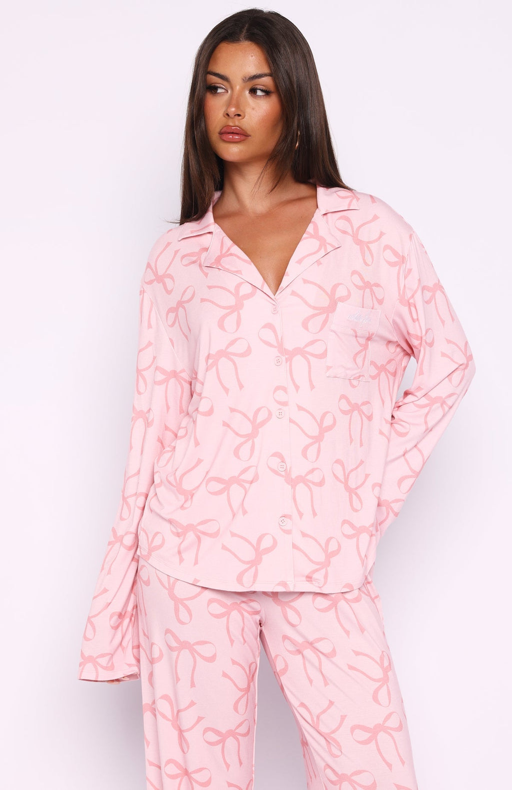 White Fox Pillow Talk Printed Long Sleeve Pyjama Set Posy Bow