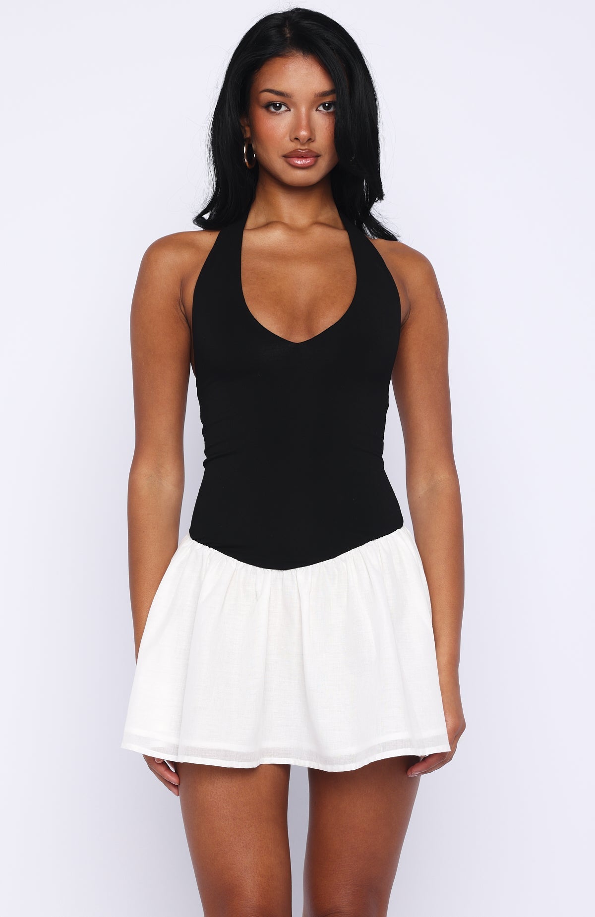 White Fox She's Untouchable Halter Neck Mini Dress Black/White