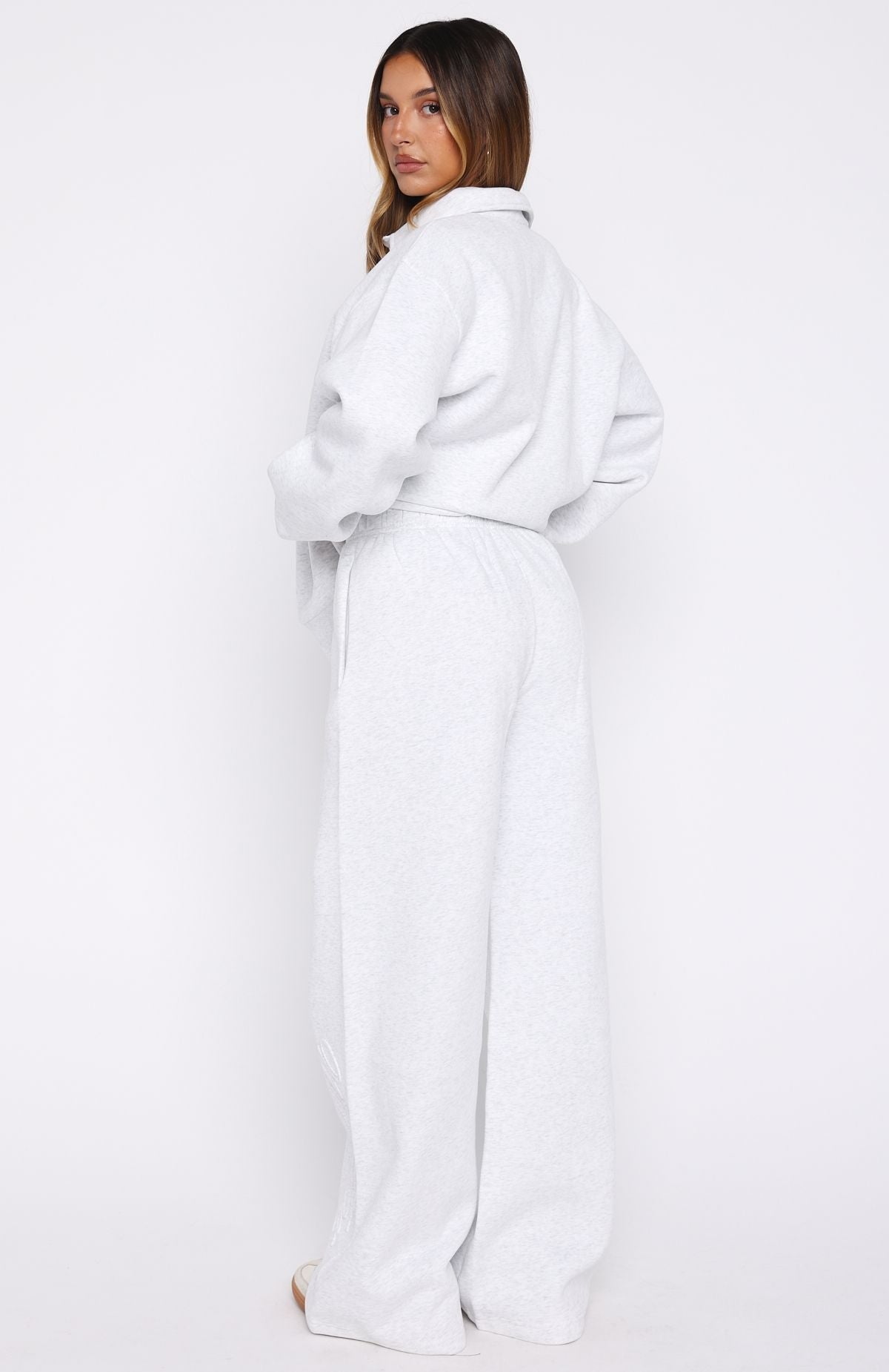 White Fox Chill Moves Wide Leg Sweatpants Grey Marle