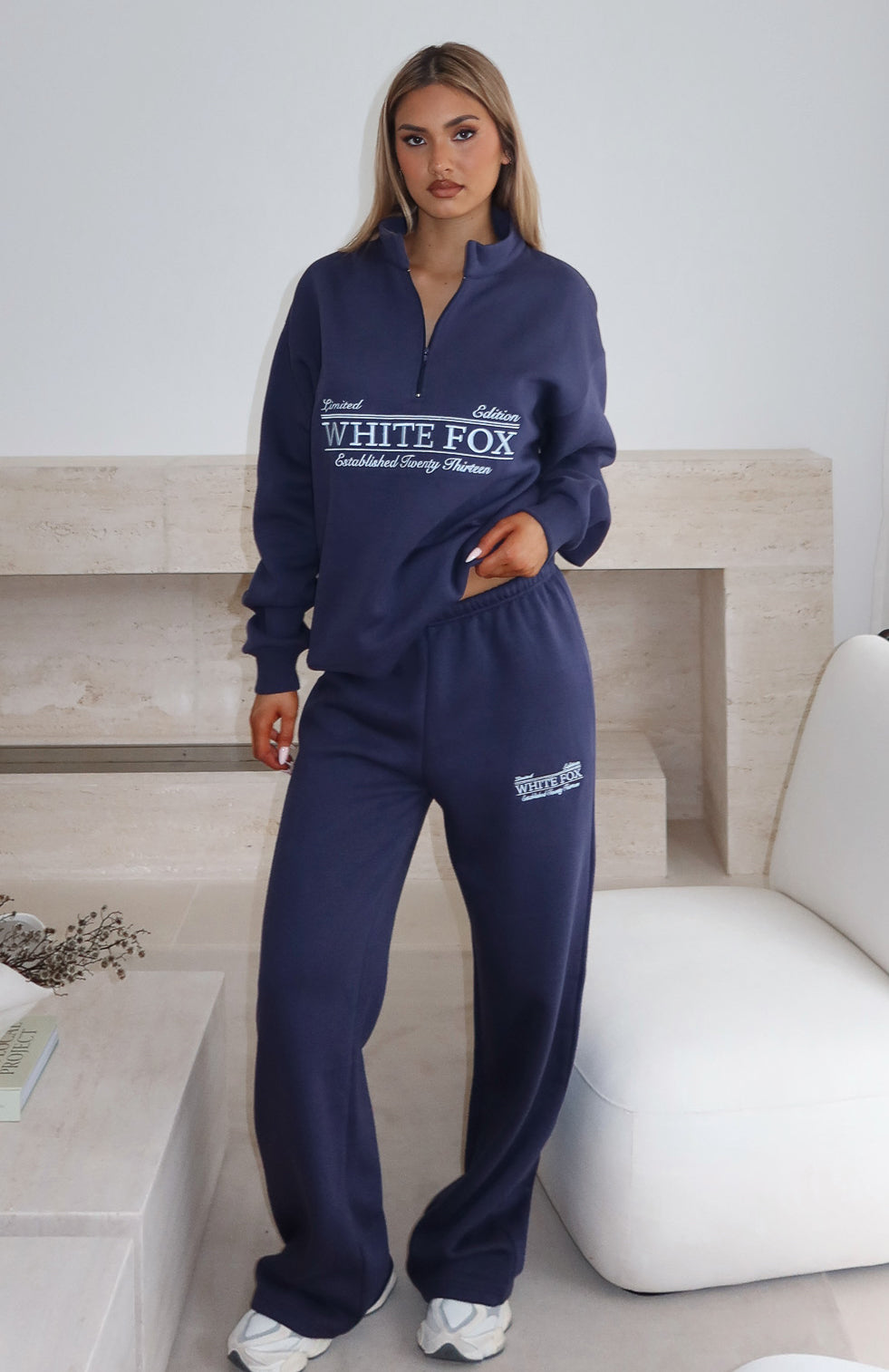 White Fox Standing My Ground Wide Leg Sweatpants Navy