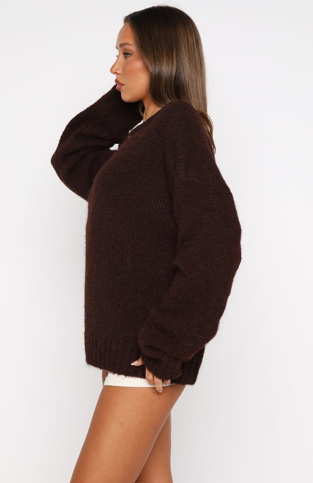 White Fox Softer Love Knit Sweater Chocolate