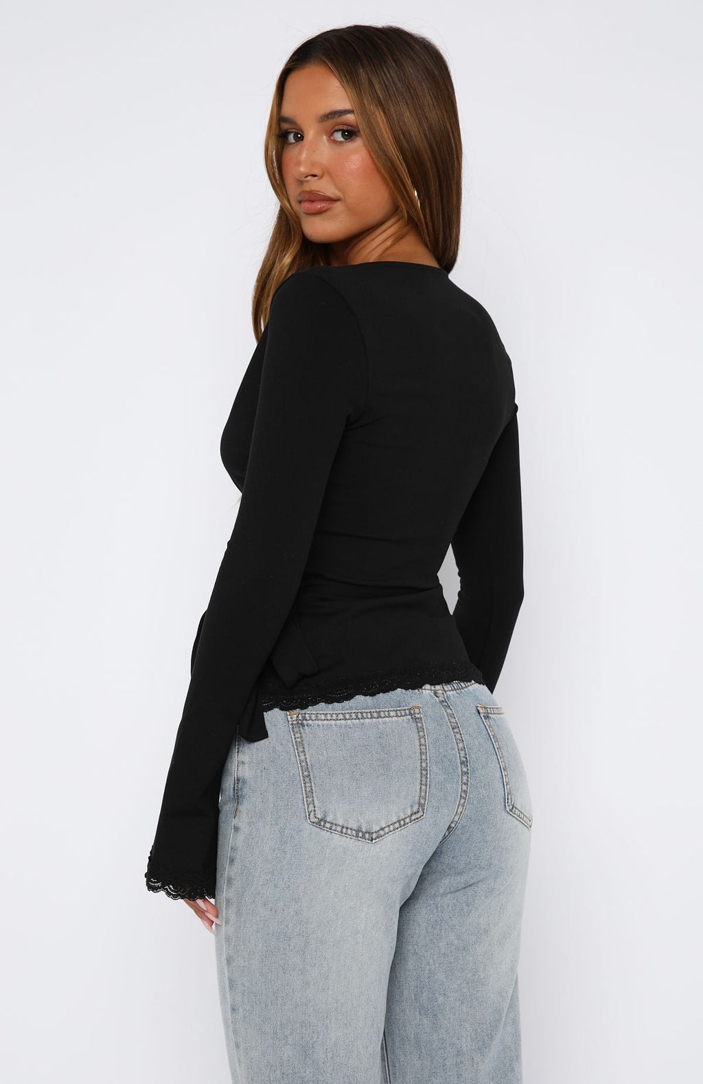 White Fox Cater To You Long Sleeve Top Black