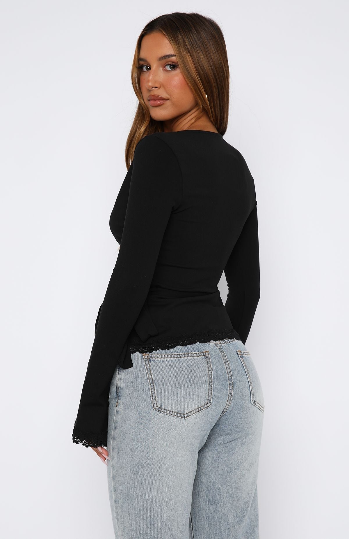 White Fox Cater To You Long Sleeve Top Black
