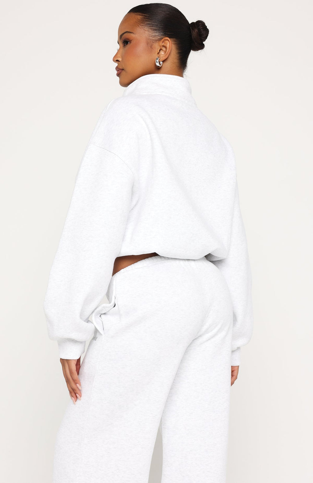 White Fox Test Drive Boxy Quarter Zip Sweater Grey Marle