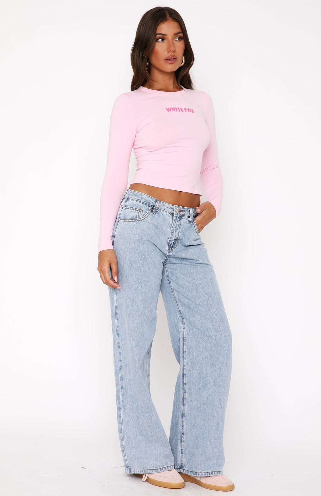 White Fox About A Girl Mid Rise Wide Leg Jeans Mid Blue