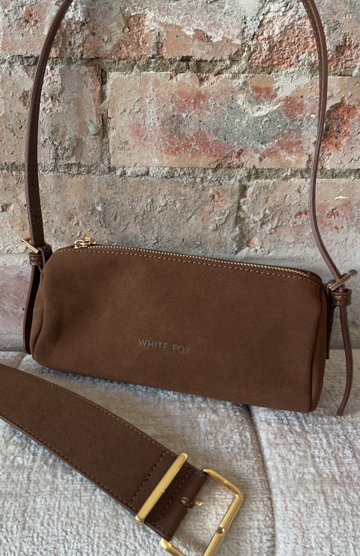White Fox Gannon Shoulder Bag Chocolate Faux Suede
