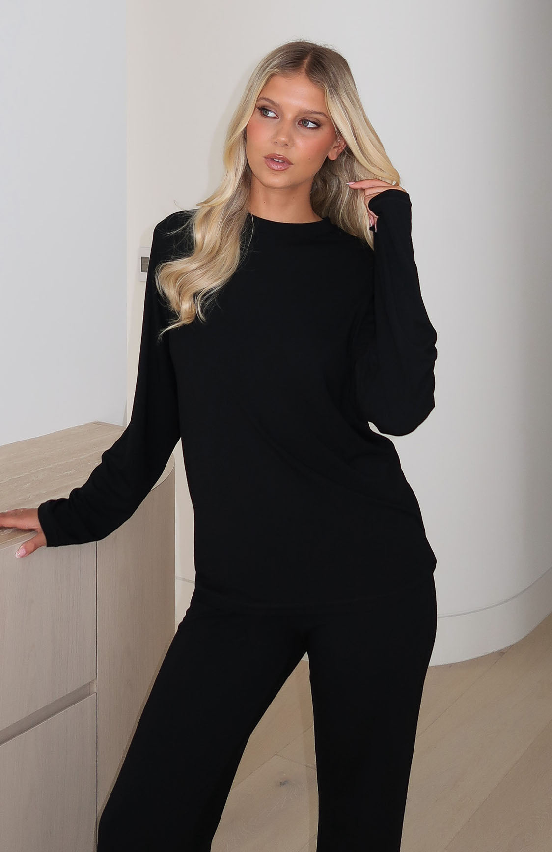 White Fox Slow Life Long Sleeve Pyjama Top Black