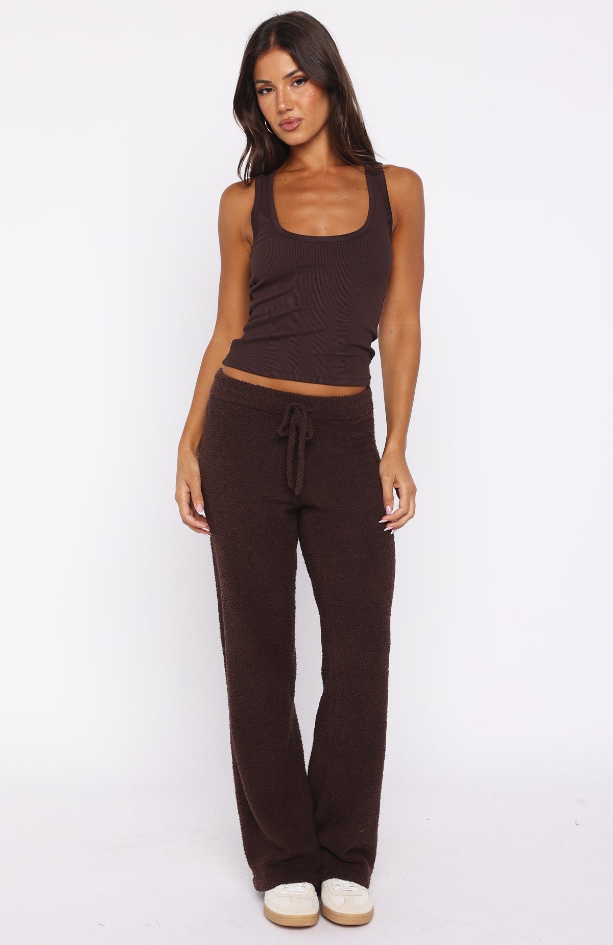 White Fox Act Natural Knit Pants Chocolate