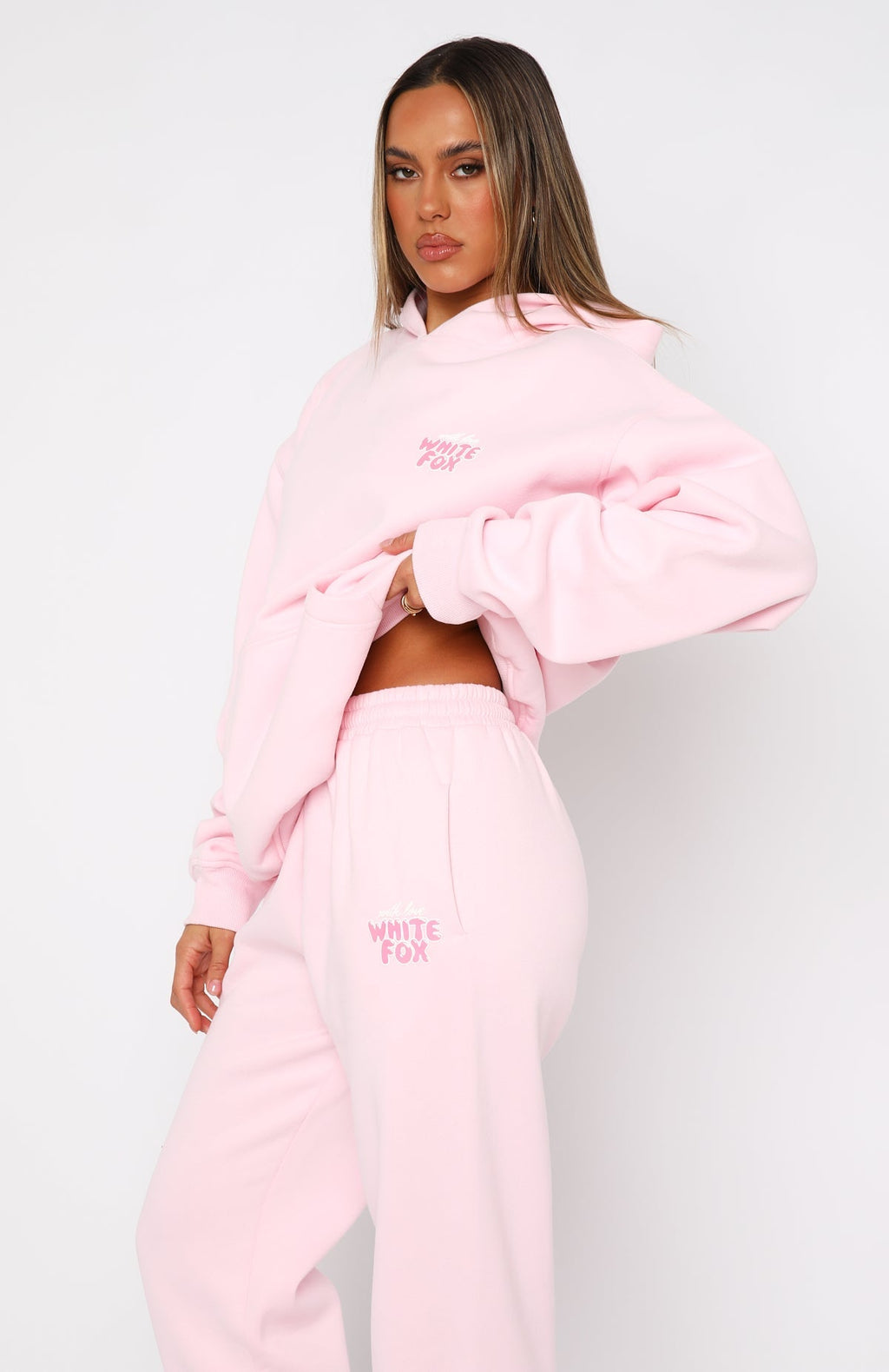 White Fox With Love Always Oversized Hoodie Baby Pink