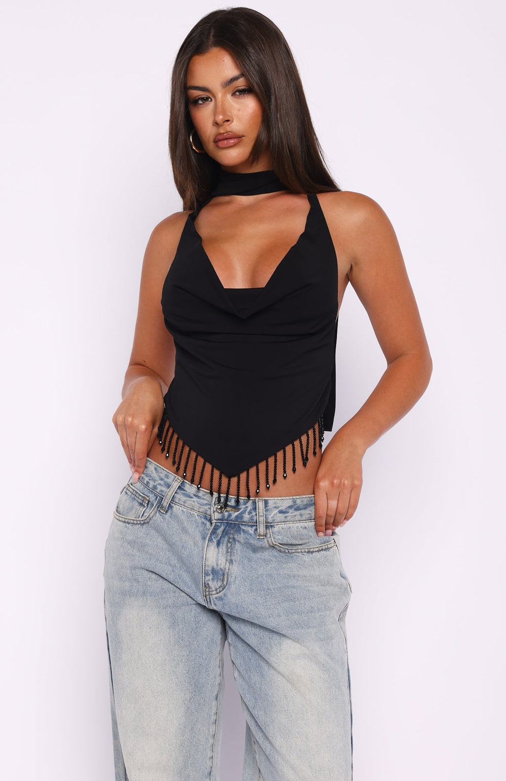 White Fox Eyes For You Halter Top Black
