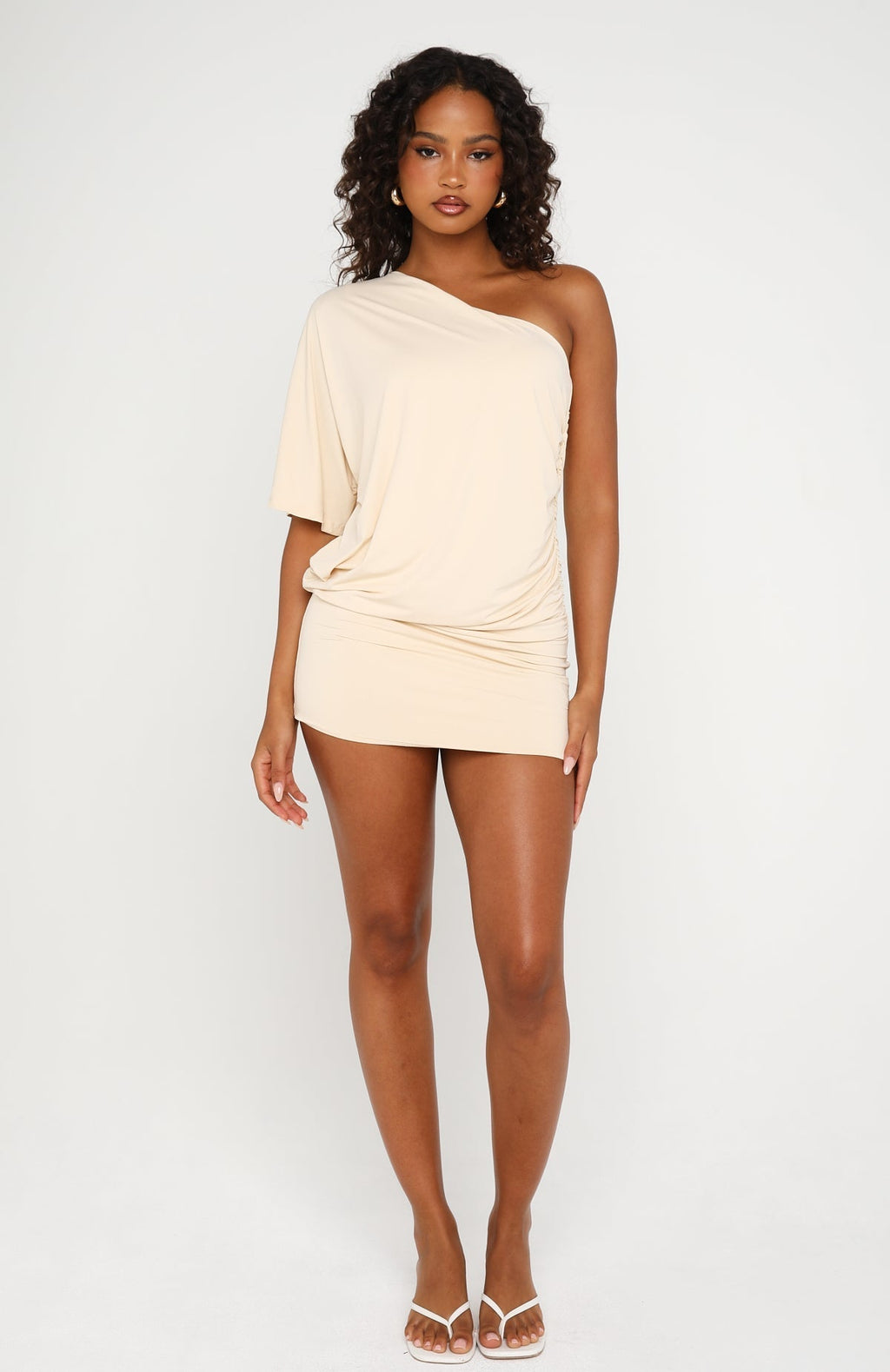 White Fox Favourite Girl Off Shoulder Mini Dress Butter
