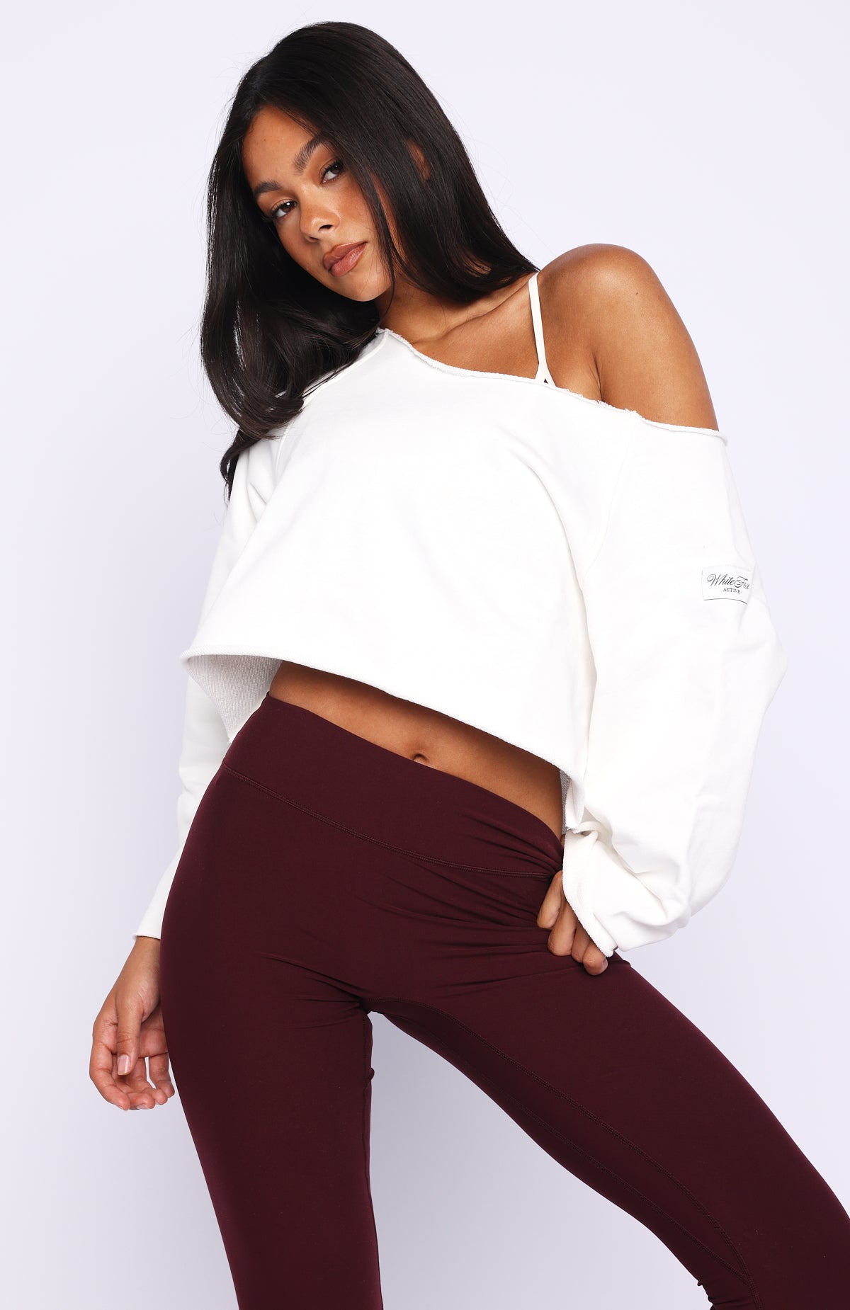 White Fox Keep It Rolling Cropped Off Shoulder Sweater Off White