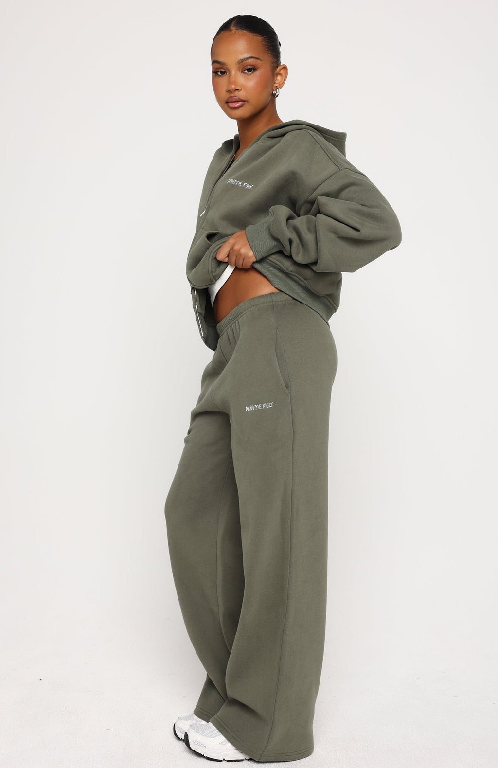White Fox Test Drive Wide Leg Sweatpants Khaki