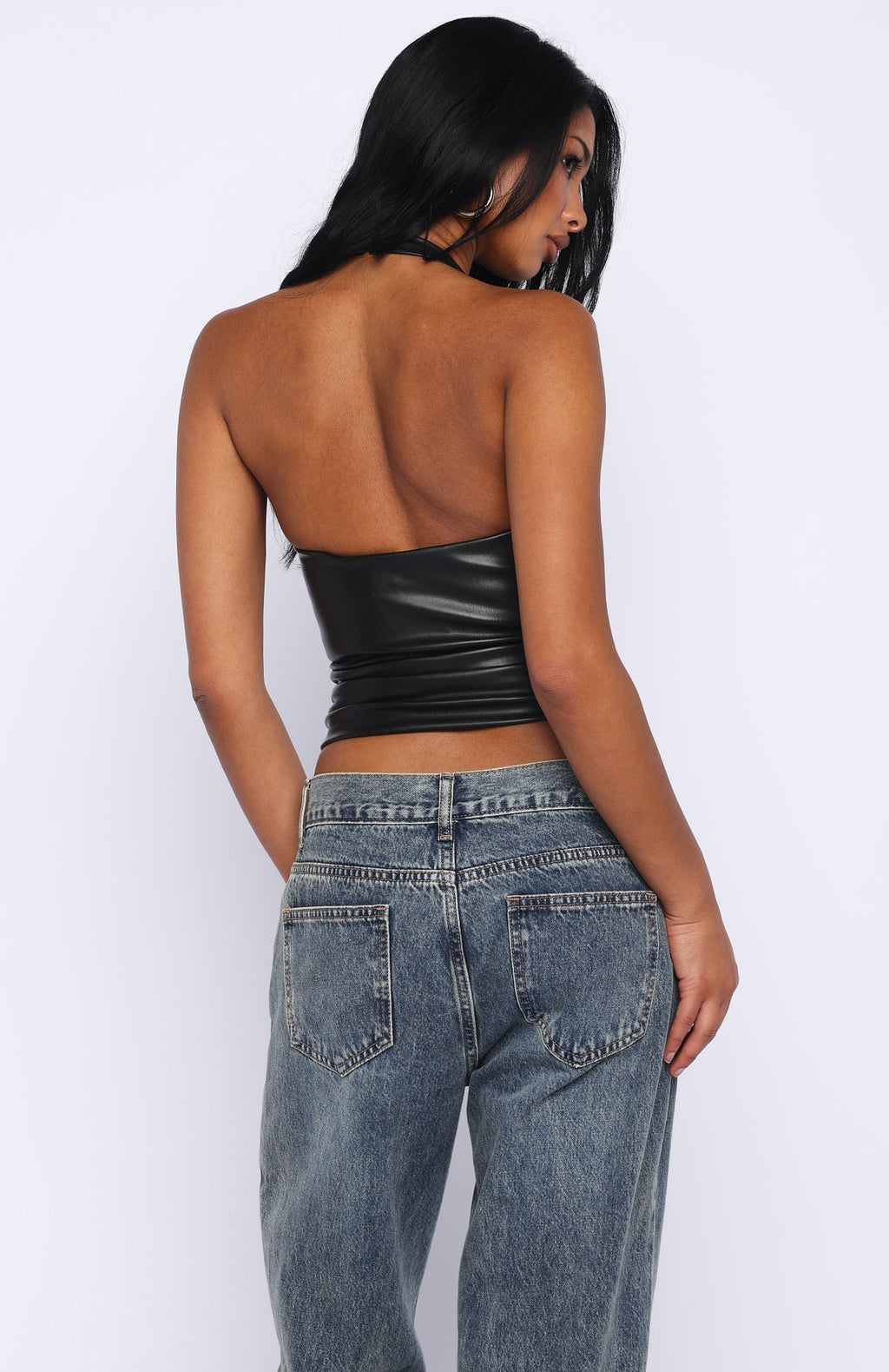 White Fox Sparks In Soho PU Halter Top Black
