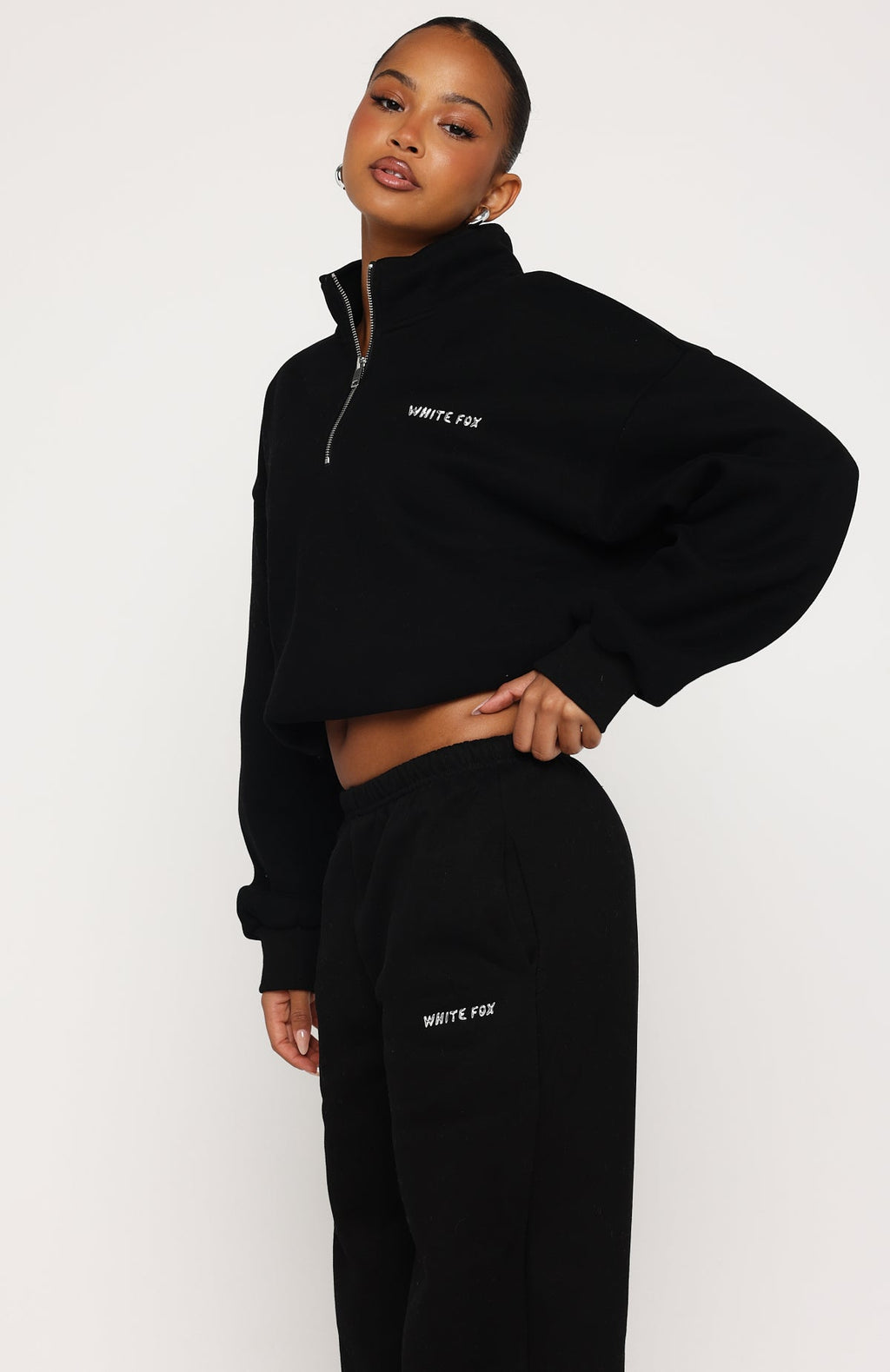 White Fox Test Drive Boxy Quarter Zip Sweater Black